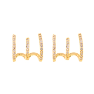 Unique gold triple-claw stud earrings with micro-pave cubic zirconia in a minimalist design