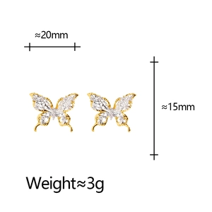 French style hollow lace butterfly stud earrings with gold and silver two-tone plating