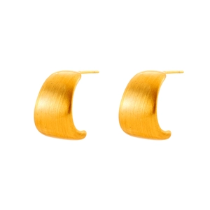 Elegant gold brushed C-shaped stud earrings featuring minimalist matte metallic texture