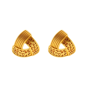 Retro gold triangle earrings with hollow leopard print and textured stripes for women