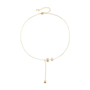 Minimalist gold necklace with shell pearl zircon pendant and elegant tassel drop