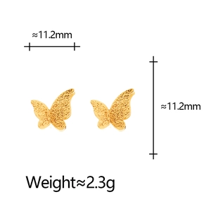 Elegant gold butterfly stud earrings with fine textured finish and minimalist style