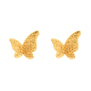 Elegant gold butterfly stud earrings with matte textured finish and minimalist design