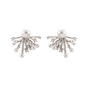 Elegant irregular firework stud earrings with white pearls and micro-set cubic zirconia