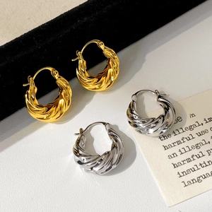 Twist Hoop Earrings With Copper Earring Post Twisted Texture High Shine 18K Gold Plated Fashion Minimalist For Women