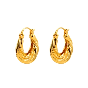Polished twist hoop earrings with 18k gold plating in a minimalist braided design