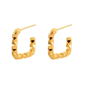 Modern irregular square gold-plated geometric earrings with hammer-textured finish