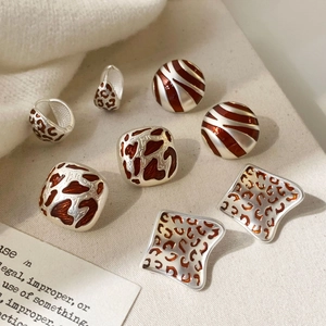 Leopard Print Enamel Stud Hoop Earrings With 925 Sterling Silver Earring Post Vintage Chic Jewelry For Women Daily Wear