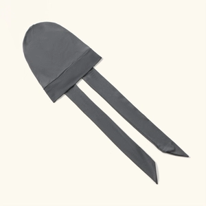 Dark grey pleated high-elasticity turban cap with long straps for versatile styling