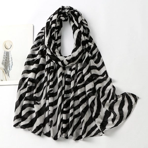 Classic black and white zebra print long scarf in lightweight semi-sheer fabric