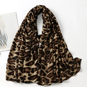 Classic leopard print cotton long scarf with a vintage leopard pattern for women