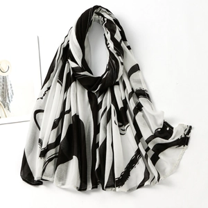 Classic black and white zebra pattern scarf in lightweight breathable fabric for women