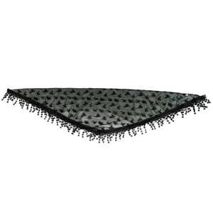 Elegant black lace triangle veil with floral embroidery and tassel fringe trim