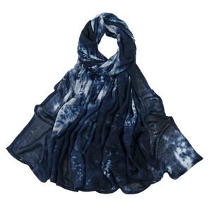 Écharpe tie-dye bleue et blanche en coton avec motif ondulé pour femme