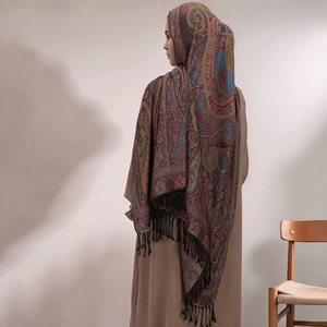 Bohemian paisley jacquard pashmina shawl with tassel fringe for elegant women
