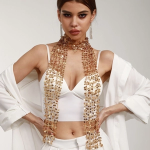 Sparkling gold sequin cutout scarf necklace for women party fashion and festival style