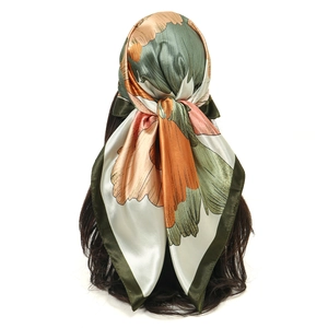 Women Vintage Floral Print Square Scarf Satin Satin Feel Headscarf Shawl Elegant Hair Accessory Neck Wrap