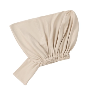 Beige elastic milk silk hijab undercap with tie-back for secure hair coverage