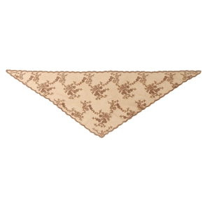 French vintage embroidered floral lace triangle scarf in champagne and brown mesh