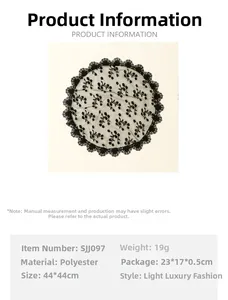 Detailed embroidery view of circular black lace polyester veil measuring 44x44cm