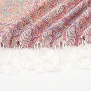 Bohemian paisley jacquard scarf with decorative long white tassels for women