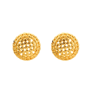Elegant gold sphere stud earrings with intricate hollow woven mesh design for women