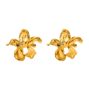 Boucles d'oreilles fleurs dorées élégantes avec texture métal brossé et détails