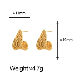 Golden textured geometric stud earrings with twisted woven design for women