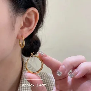 Geometric Hoop Earrings Brass 18K Gold Plated Ribbed Polished Minimalist Trendy For Women