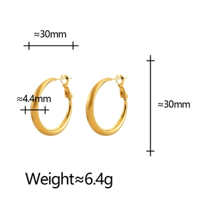 Minimalist 18K gold plated brushed C-shape hoop earrings with 30mm diameter dimensions