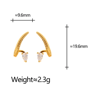 Snake-shaped gold ear cuff with scale texture and teardrop zircon earring for women