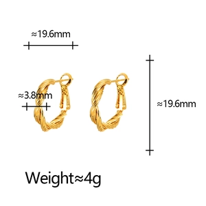 Elegant gold twisted rope hoop earrings featuring polished metallic texture and 19.6mm size