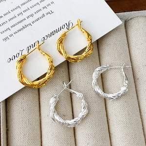 Twisted Rope Hoop Earrings With 925 Sterling Silver Earring Post Geometric Spiral Copper Plated Jewelry For Women Vintage