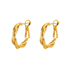 Exquisite gold twisted hoop earrings with a textured spiral design and polished finish