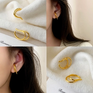 Polsino Per Orecchio A Doppio Strato Minimalista Rame Placcato Oro Geometrico Senza Buco Gioielli Per Donna