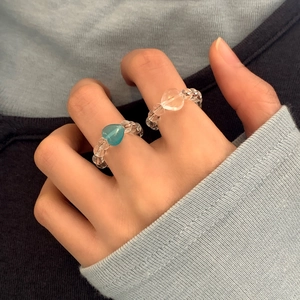 Simple Heart Glass Beaded Ring Transparent Sweet Fashion Commute Jewelry For Women