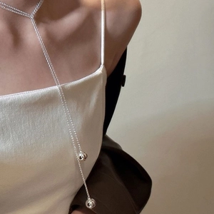 Y-Shaped Pendant Necklace Copper Metal Ball Tassel Minimalist Clavicle Chain For Women Fashionable Accessory
