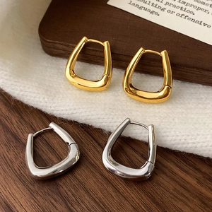 Copper Geometric U-Shape Huggie Hoop Earrings Minimalist Stylish Plated Jewelry For Women Fashion Accessory
