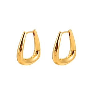 Minimalist golden geometric square U-shaped earrings with high polish metallic finish