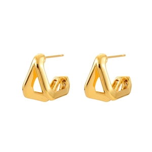 Minimalist gold-plated geometric twisted triangle earrings with high-polish finish