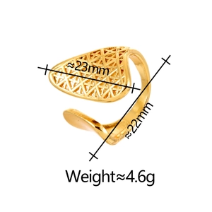 Adjustable golden hollow mesh open ring for women with geometric triangular design