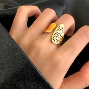 Asymmetric Open Mesh Ring Copper Geometric Adjustable Minimalist Jewelry For Women Elegant Commute Style Accessory