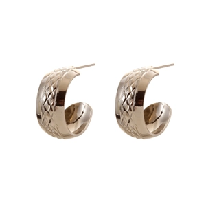 Elegant gold coffee geometric half hoop earrings with diamond-cut grid texture