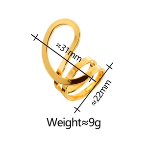 Modern gold spiral twisted ring with geometric layered design, 31mm wide, weight 9g