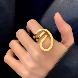 Entwined Geometric Copper Ring Abstract Winding Line Hollow Design Adjustable Metal Finish Minimalist Fashion Jewelry For Women