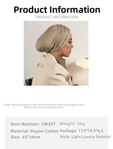 Detailed size chart for mercerized cotton turban with specifications and dimensions