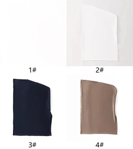 Flat lay of four breathable mercerized cotton hijab caps in white, beige and navy blue