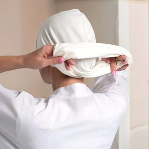 Breathable white mercerized cotton turban wrap hat for women with long tie straps
