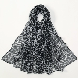 Elegant black and white leopard print scarf in lightweight soft fabric for women