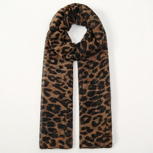 Classic leopard print long scarf for women with soft voile fabric and wild animal patterns